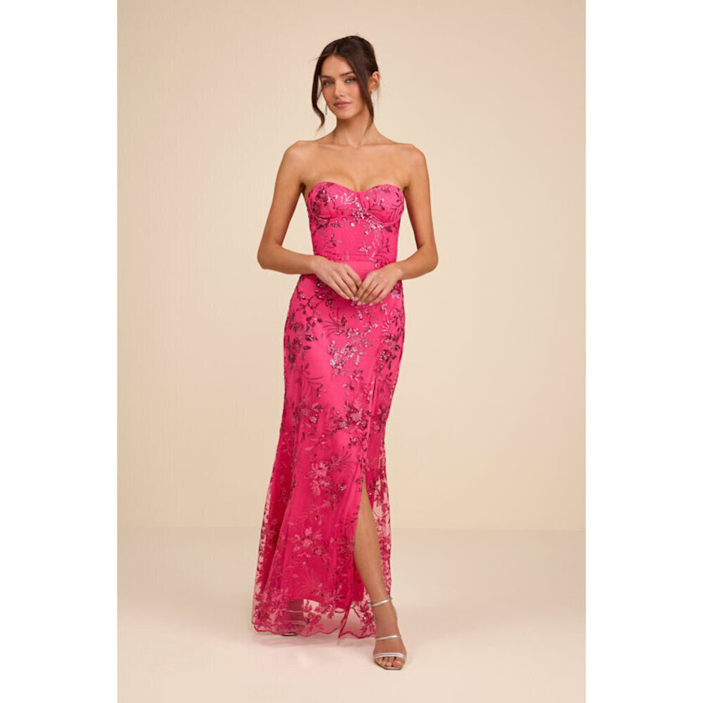 Lulus Confident Sensation Hot Pink Sequin Strapless Bustier Maxi Dress - Size S